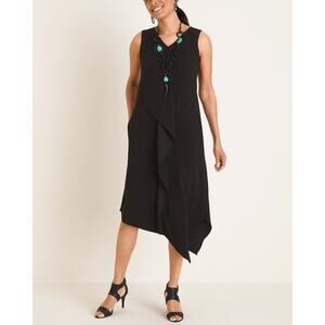 White House Black Market Ruffle Front Sleeveless Shift Dress Size 14 Black